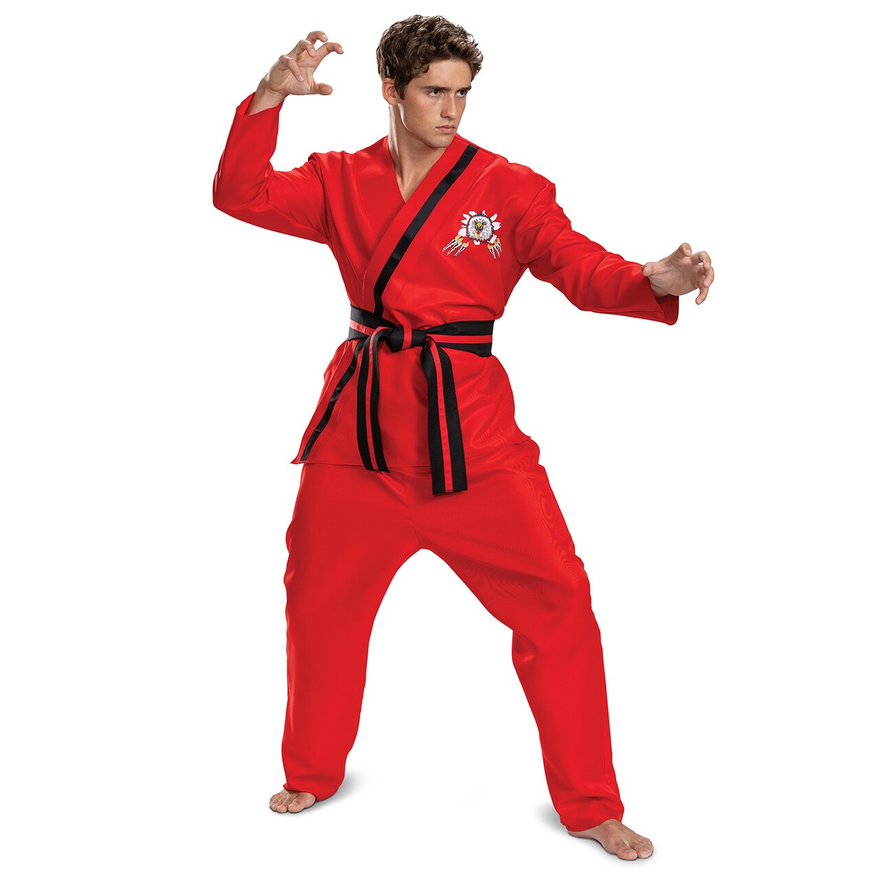 Adults Classic Cobra Kai Eagle Fang Costume Red Shirt Pants and Belt for Halloween